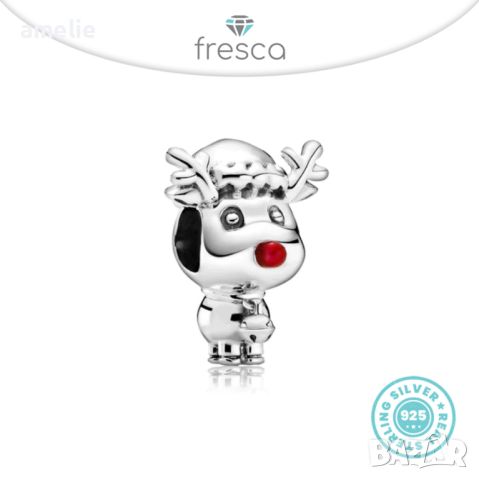 Талисман Коледни Fresca по модел тип Пандора сребро 925 Pandora Little Reindeer. Колекция Amélie, снимка 1 - Гривни - 38685077