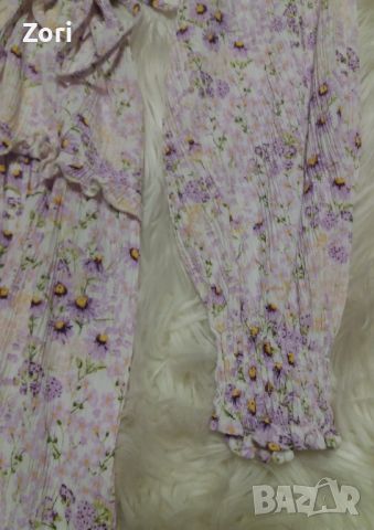 ИЗКЛЮЧИТЕЛНО КРАСИВА рокля на лилави маргаритки с къдрички и коланче в бохо стил , снимка 5 - Рокли - 45216273