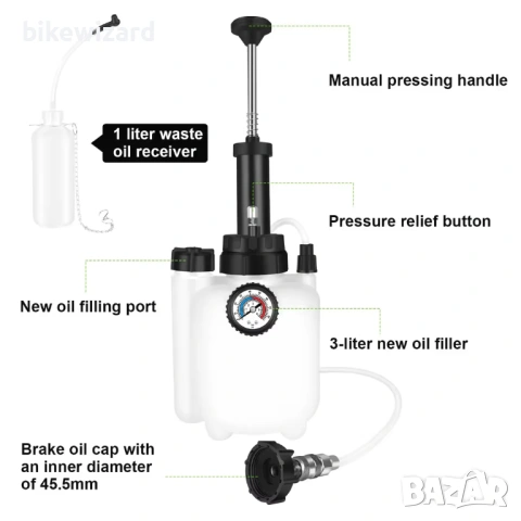 Комплект за обезвъздушаване на автомобилни спирачки ASUNCELL 3L + 1L за европейски модели , снимка 3 - Други инструменти - 54231610