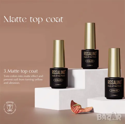 РАЗПРОДАЖБА! - Матиращ UV/LED топ лак Rosalind – 5 ml