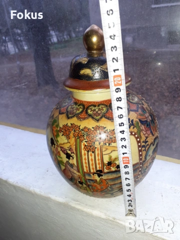 Голяма стара антикварна ваза Сатцума Satsuma порцелан буркан, снимка 6 - Антикварни и старинни предмети - 53445199
