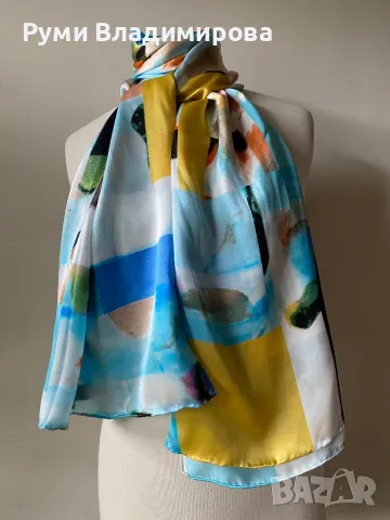 Голям, цветен шал от 100 % коприна, снимка 6 - Шалове - 49735155