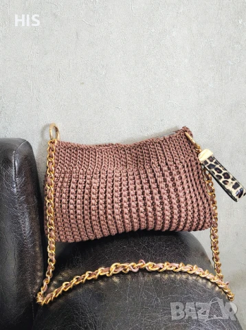 Плетени чанти с дълга дръжка, златно с кафяво, снимка 16 - Чанти - 50973963