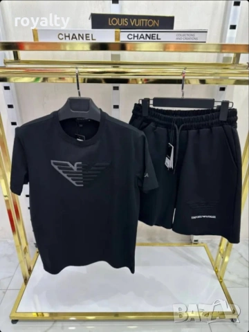 Emporio Armani Нов Черен Къс Летен Мъжки Екип  