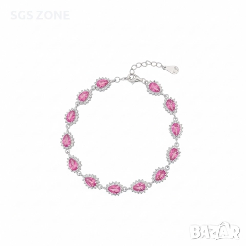сребърна гривна с естествен розов топаз, снимка 3 - Гривни - 52695121