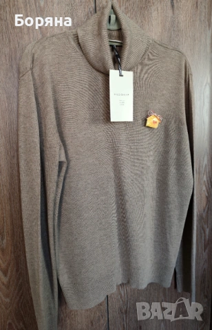 FREEQUENT ново шоколадово кафяво поло с брошка, снимка 11 - Блузи с дълъг ръкав и пуловери - 53724990