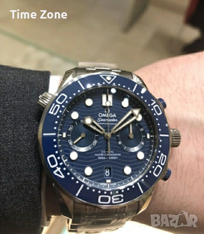 Omega Seamaster Diver 300M Chronograph 44mm Steel Blue Wave Dial Ceramic, снимка 11 - Мъжки - 54044290