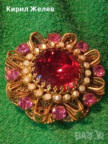 СТАРИННА СКЪПОЦЕННА ФЛОРАЛНА БРОНЗОВА БРОШКА - ЦВЕТЕ с ГОЛЯМ ШЛИФОВАН ГРАНАТ и АМЕТИСТИ 47965, снимка 12 - Антикварни и старинни предмети - 48160679