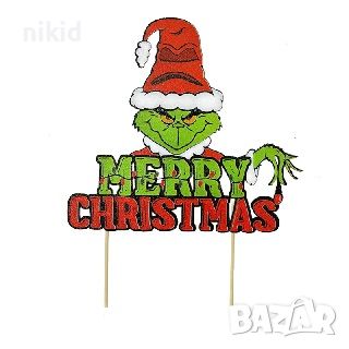 Гринч грийнч Grinch Merry Christmas Коледен картонен топер украса за торта декор парти , снимка 2 - Други - 45641139