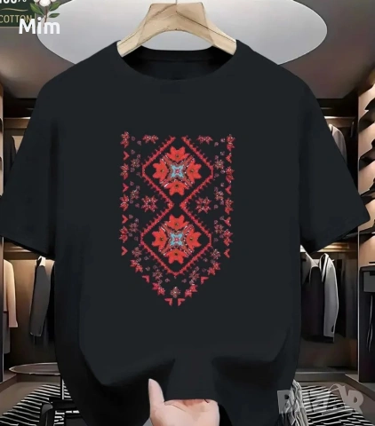 3XL Черна тениска с български мотиви , снимка 5 - Тениски - 53939156