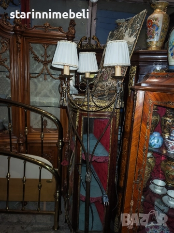 Антикварен лампион с бронзова плетеница, три светлини 180см, снимка 4 - Лампиони - 52917170