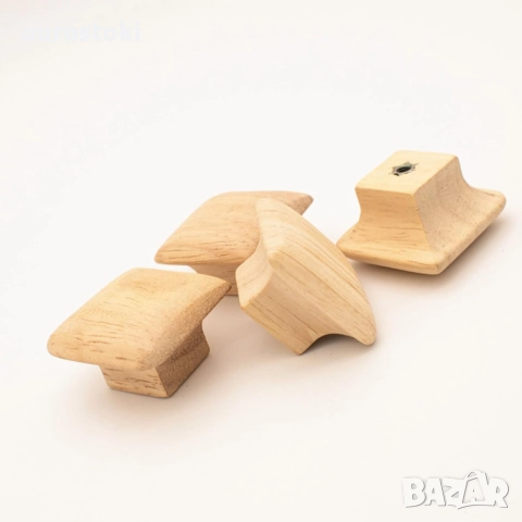 Дървени дръжки за шкафове, пакет от 8 квадратни дръжки тип „гъба“,  от масивна дървесина, снимка 1