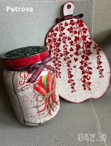 Декупаж, бамбукова дъска и пластмасов контейнер✨, снимка 2 - Други стоки за дома - 51876262