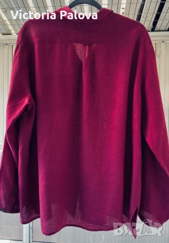 Премиум ленена риза Швеция Gudrun Sjöden XL – бордо цвят, 100% лен, снимка 7 - Ризи - 53872719