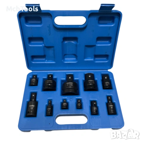 Комплект ударни преходници и карета 1/4″ 3/8″ и 1/2″ 11 части HAWEK, снимка 2 - Други инструменти - 53710213