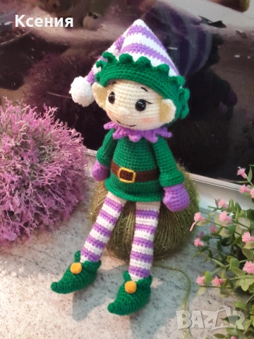 Плетена играчка Елф, Плетени, ръчно изработени, Подарък за Коледа, снимка 2 - Плюшени играчки - 52064356