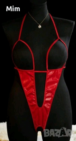 4XL Ярко червено, кожено,еротично боди 
