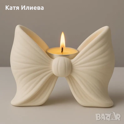 Луксозен свещник панделка, ръчно направен, снимка 3 - Декорация за дома - 52516722