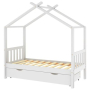 vidaXL Рамка за детско легло с чекмедже, бяла, бор масив, 80x160 см（SKU:322149