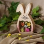 Великденска декорация дървено зайче в розово яйце, с цветя, 15 см, снимка 2