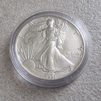 САЩ. 1 сребърен долар. 1991 година.  Американски сребърен орел  Сребро 0.999., снимка 2 - Нумизматика и бонистика - 45186198
