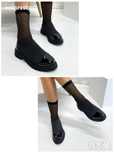 Равни обувки - черен неопрен и лак - NEL66 , снимка 1