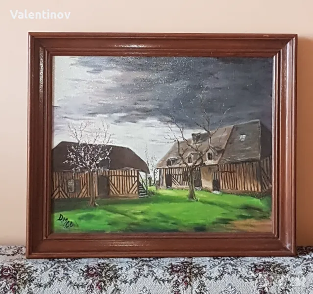 Старинна картина масло върху платно , снимка 1