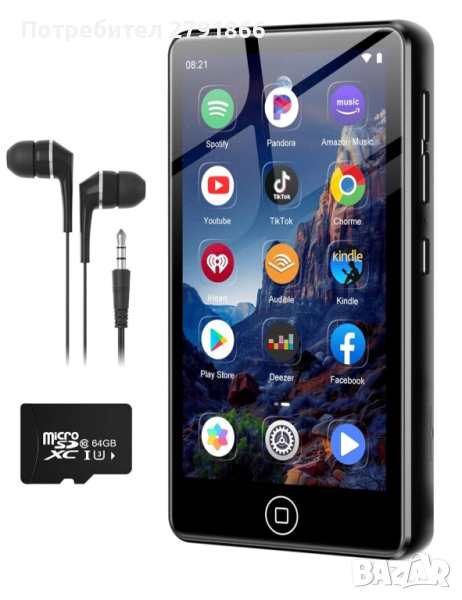 AGXOV 80GB MP3 плейър с WiFi и Bluetooth 4.02-инчов MP4 плейър сензорен екран Android FM радио четец, снимка 1