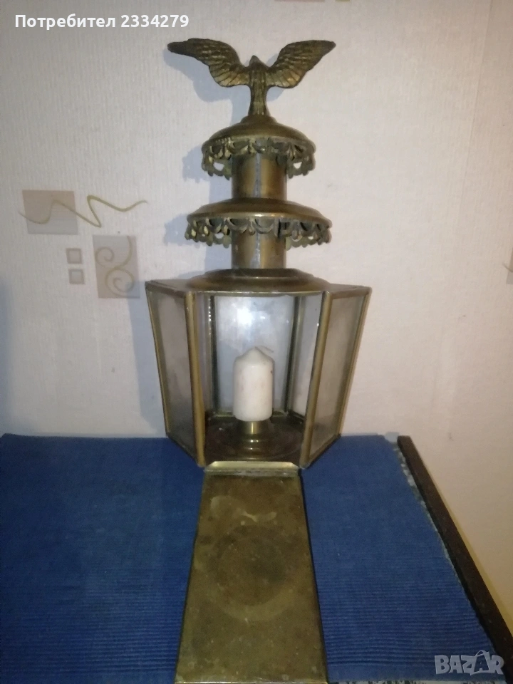 Античен каретен (файтонов/калясков) фенер или лампа изработен от месинг. , снимка 1