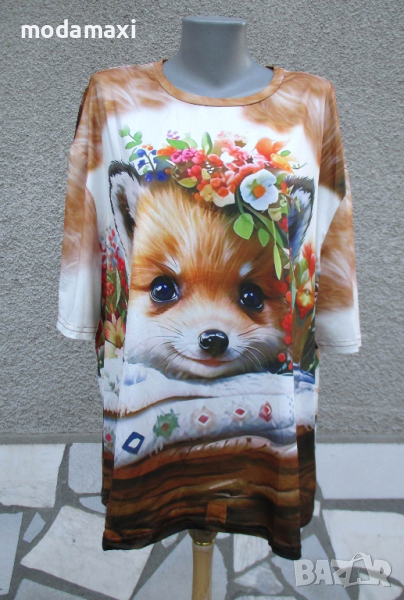 5XL Нова блузка с графичен принт(Лиса) , снимка 1
