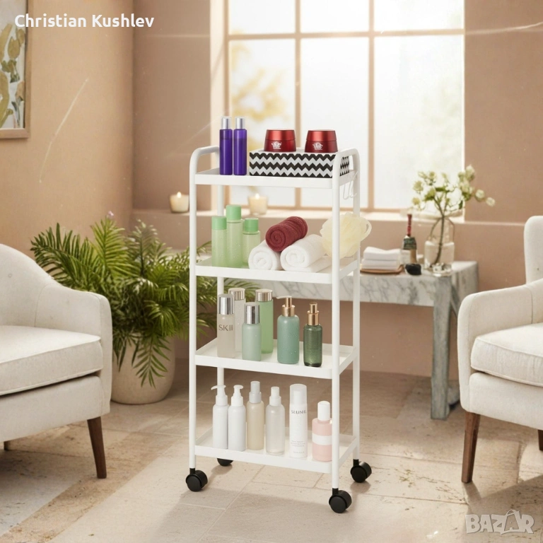 Компактна дизайнерска количка-етажерка за организиране на баня и кухня, снимка 1