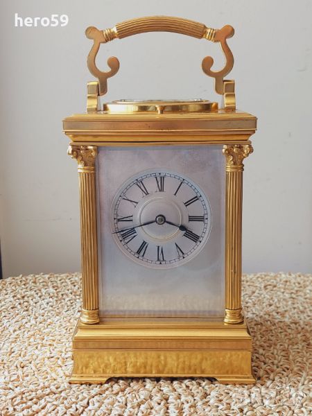 Френски бронзов каретен часовник-репетир/French Carriage Clock with Repeater/14 days, снимка 1