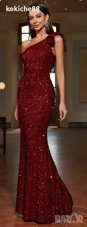 Дълга рокля в тъмно червен цвят , снимка 1
