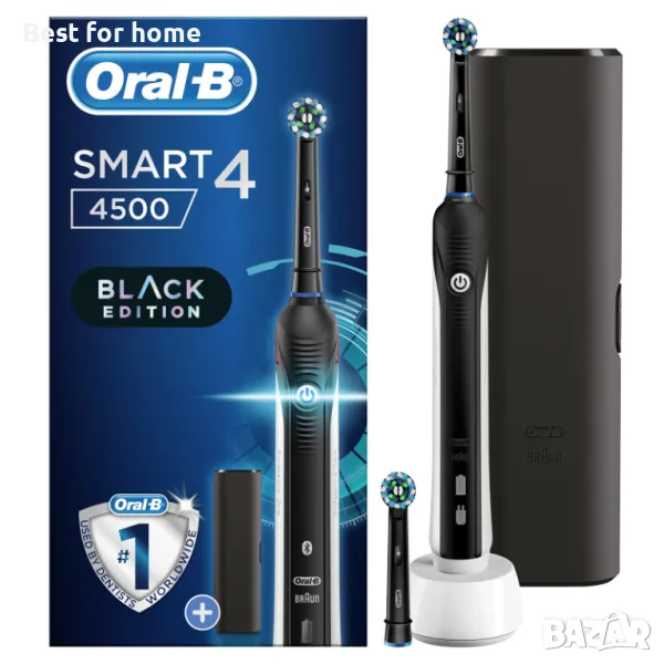 Електрическа четка за зъби Oral-B Smart 4 4500 Black Edition, Черна, 3 режима, 2 глави, Bluetooth, Т, снимка 1