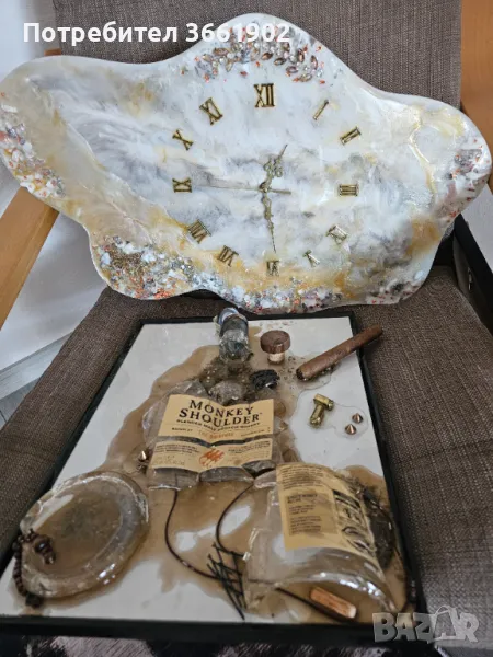 Ръчна изработка Часовник картина мрамор ефект , снимка 1