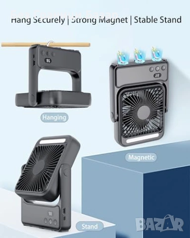 Нов Ултра тънък преносим вентилатор 10000mAh, LED дисплей, магнит, снимка 2 - Други стоки за дома - 53698465
