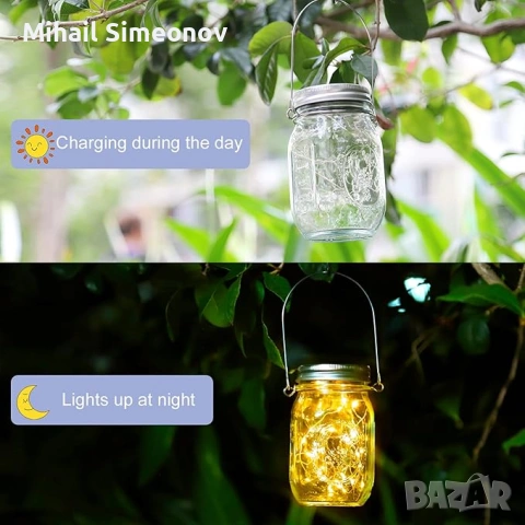 3 броя соларни градински лампи, 30 LED соларен висящ външен фенер, водоустойчиви лампи тип „Mason Ja, снимка 3 - Соларни лампи - 53288765