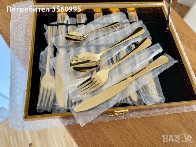Прибори за хранене, златисти Комплект от 24 части. Нови, снимка 6 - Други стоки за дома - 52107019