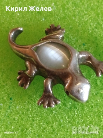 Сребърна висулка гекон с вграден лунен камък майсторска ръчна изработка 49278, снимка 6 - Колиета, медальони, синджири - 52621722