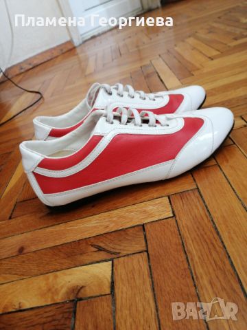 Дамски ежедневни обувки естествена кожа в бяло и червено, снимка 2 - Дамски ежедневни обувки - 45266308