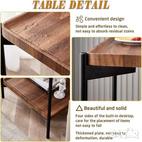 2-етажна квадратна маса за кафе 60см странична в рустик орех/60 см №5, снимка 6 - Маси - 51121673