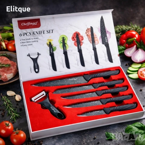 Комплект кухненски н о ж о в е Cheffinger MB09 – 6 части с мраморно покритие и магнитна кутия, снимка 3 - Други - 53262725