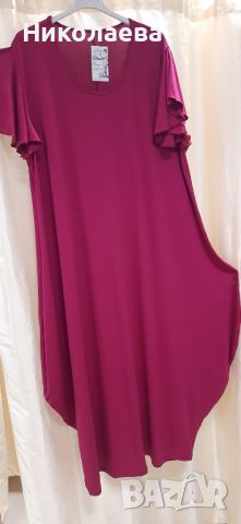  Едноцветна Дълга Макси Рокля в цвят марсала- размер 58!, снимка 3 - Рокли - 46385374
