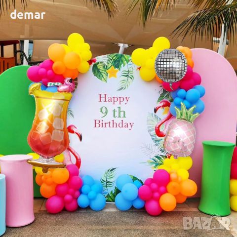 Тропически комплект арка с цветни балони, балони от фолио ананас, 132 бр., лятна декорация за парти, снимка 2 - Други - 46446262