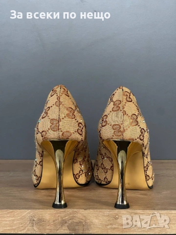 Gucci Дамски Обувки С Кристали И С Метален Ток - 2 Налични Цвята Код E1258, снимка 3 - Дамски обувки на ток - 53755648