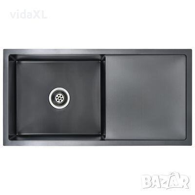 vidaXL Ръчно изработена кухненска мивка, черна, неръждаема стомана(SKU:145084, снимка 1 - Мивки - 45484321