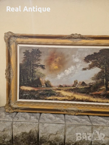 Уникална огромна авторска майсторска белгийска картина масло върху платно , снимка 5 - Антикварни и старинни предмети - 50687224