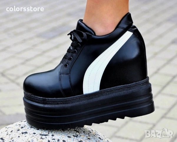 Кецове на платформа - черно с бяло - SJN56, снимка 2 - Кецове - 31142668