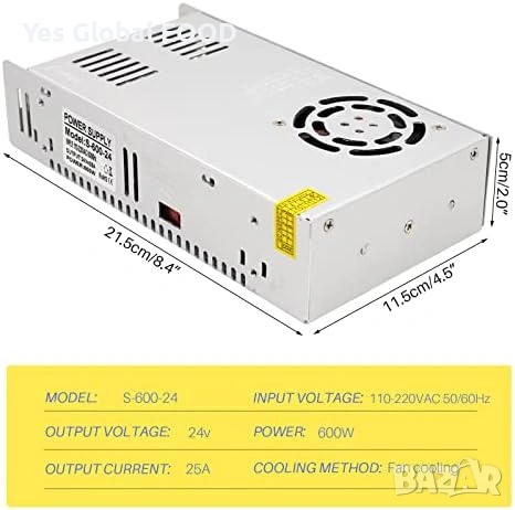Захранване 24V 25A 600W SMPS AC/DC индустриално, снимка 3 - Друга електроника - 54223381