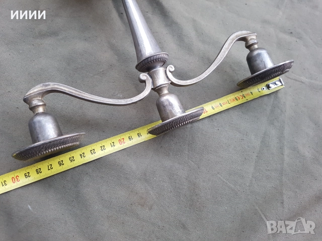 Посребрен свещник тройка, снимка 3 - Антикварни и старинни предмети - 52220529